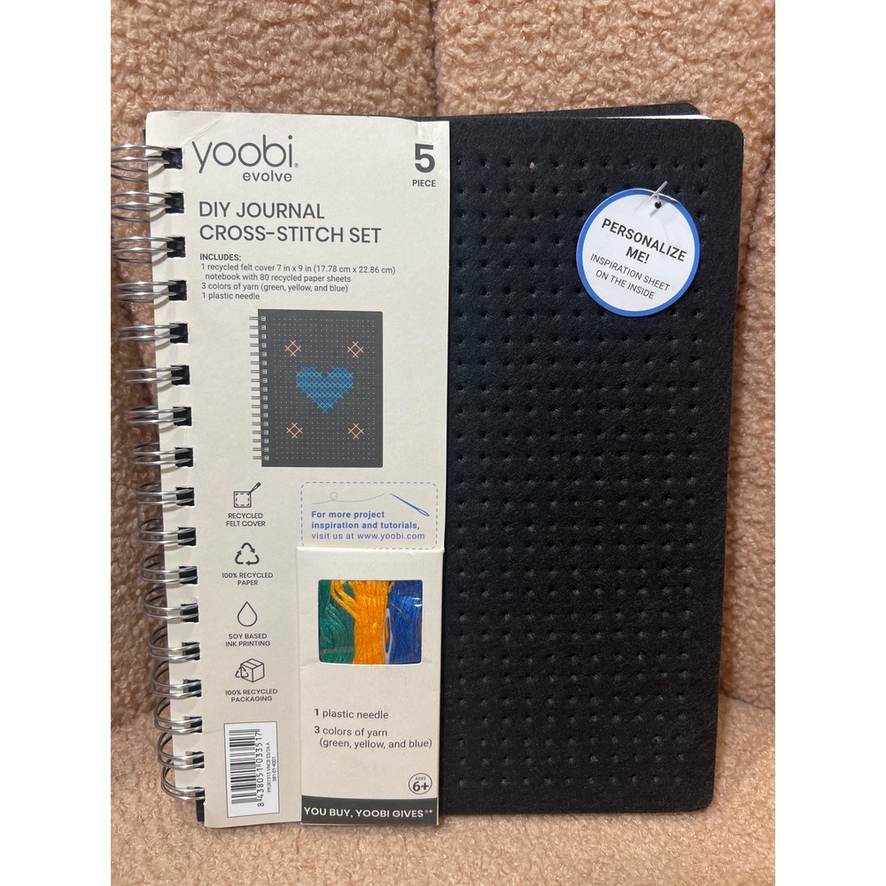 Yoobi Evolve DIY Journal Cross-Stitch Set Black Felt 5 Piece Kit New